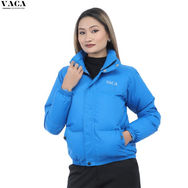 VACA Blue Lightweight Silicone Puffer Jacket For Women