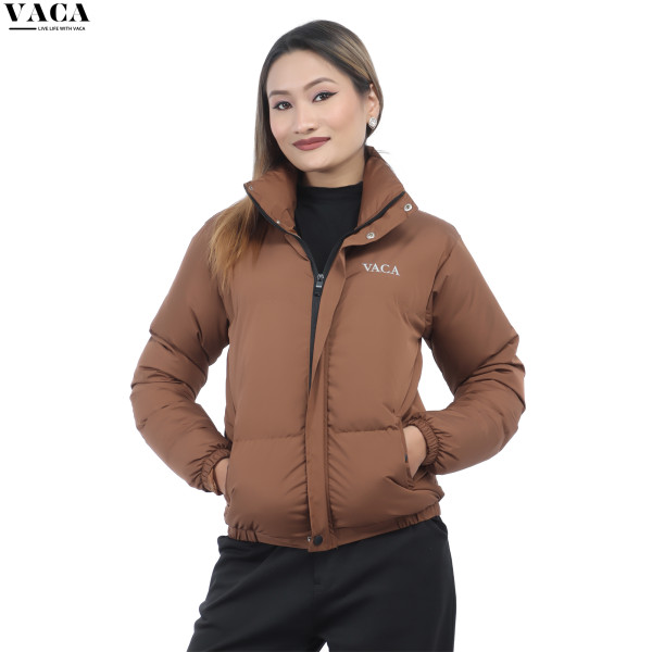 VACA Brown Lightweight Silicone Puffer Jacket For Women