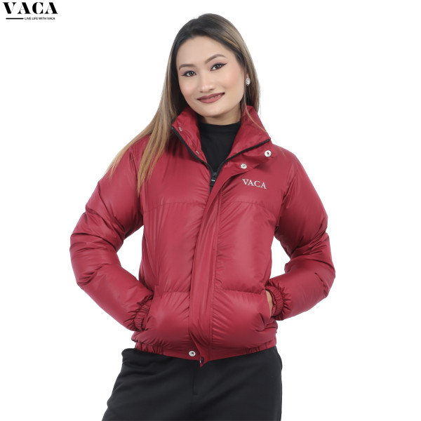 VACA Maroon Lightweight Silicone Puffer Jacket For Women